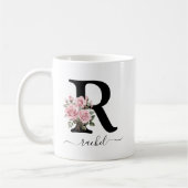 Initiaal R Monogram Bloembloem Roze Rozen Mok (Links)