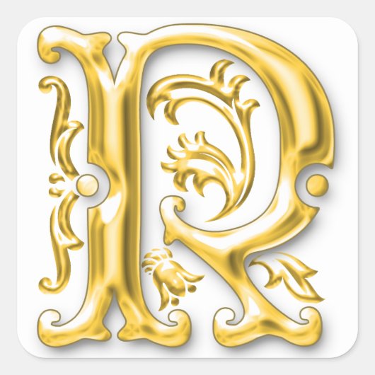 Initiaal R Monogram Sticker in Goud (Voorkant)