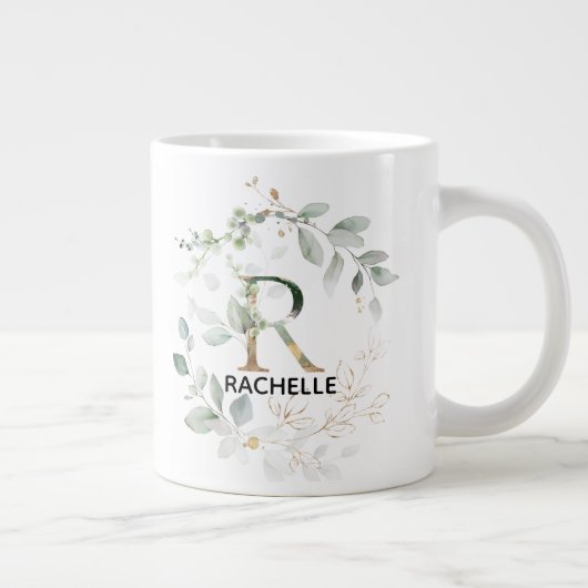 Initiaal R Naam Alphabet Monogram Greenery Wreath Grote Koffiekop (Rechts)