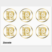 Initiaal R ronde Sticker in goud (Vel)