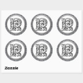 Initiaal R Ronde Sticker in Zilver (Vel)