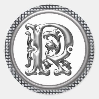 Initiaal R Ronde Sticker in Zilver