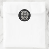 Initiaal R Ronde Sticker in zilver (Tas)