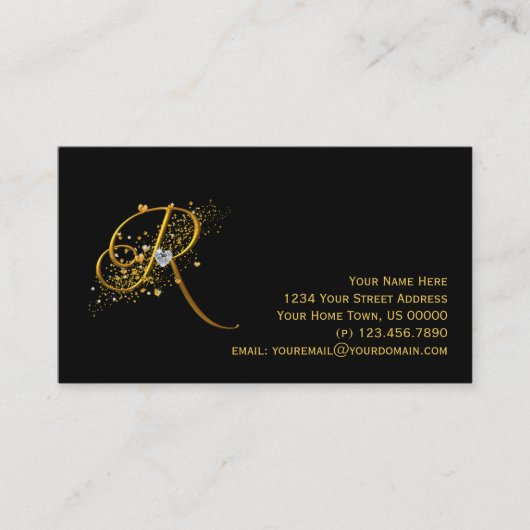 Initiaal R Stardust Visitekaartje Gold & Diamonds (Voorkant)