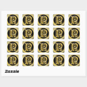 Initiaal R Vierkante Sticker in Goud (Vel)