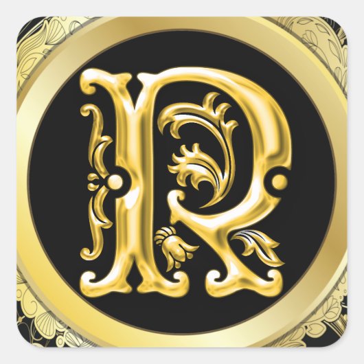 Initiaal R Vierkante Sticker in Goud (Voorkant)