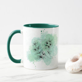 Initiaal R Waterverf Monogram Groen Botanisch Mok
