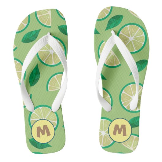 Initiaal retro Lemon l groen Teenslippers (Voetbed)