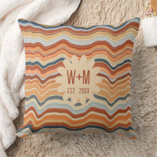 Initiaal Retro Strepen 70s Groovy Boho terracotta Kussen