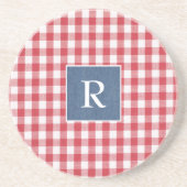 Initiaal, rode cheque, Denim trendy zandsteen Onde Zandsteen Onderzetter (Voorkant)