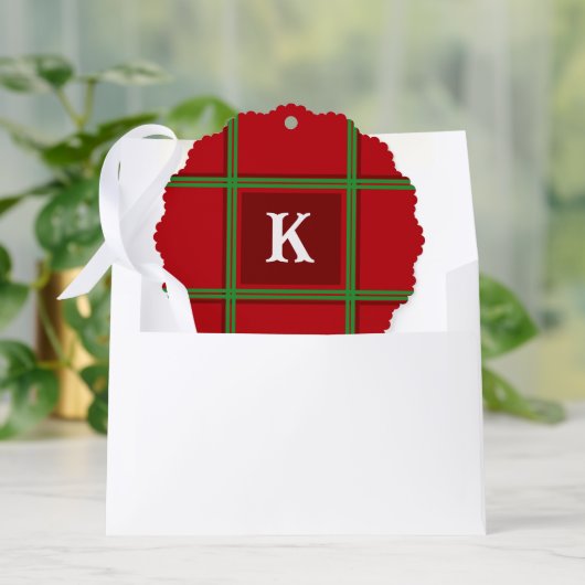 Initiaal Rood en Groen Plaid Eenvoudig Ontwerp Ornament Kaart (Envelop)