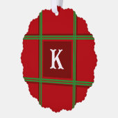 Initiaal Rood en Groen Plaid Eenvoudig Ontwerp Ornament Kaart (Links)