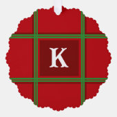 Initiaal Rood en Groen Plaid Eenvoudig Ontwerp Ornament Kaart (Voorkant)