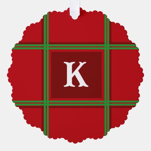 Initiaal Rood en Groen Plaid Eenvoudig Ontwerp Ornament Kaart (Voorkant)