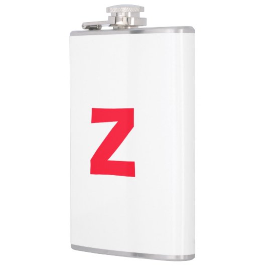 Initiaal rood monogram grote letter eigen naam heupfles (Links)