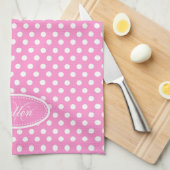 Initiaal roze en witte polka dot name theedoek (Quarter Fold)