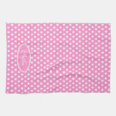 Initiaal roze en witte polka dot name theedoek (Horizontaal)