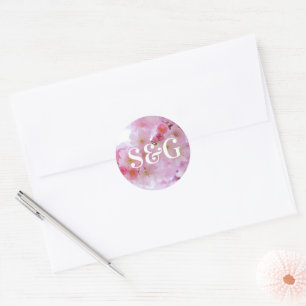 Initiaal Roze Kersenbloesemzegels Ronde Sticker