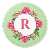 Initiaal Roze Roze Rood Wit Petunia Polka Dots Keramische Knop (Voorkant)