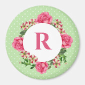 Initiaal Roze Roze Rood Wit Petunia Polka Dots Magneet (Voorkant)