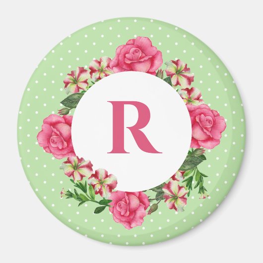 Initiaal Roze Roze Rood Wit Petunia Polka Dots Magneet (Voorkant)
