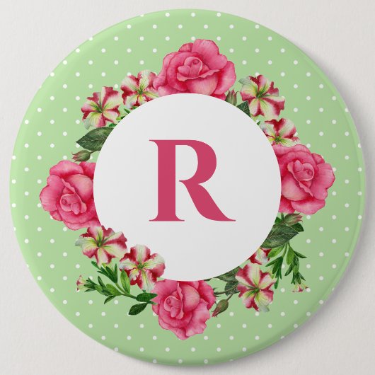 Initiaal Roze Roze Rood Wit Petunia Polka Dots Ronde Button 6,0 Cm (Voorkant)