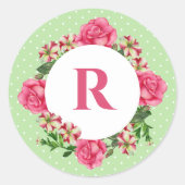 Initiaal Roze Roze Rood Wit Petunia Polka Dots Ronde Sticker (Voorkant)