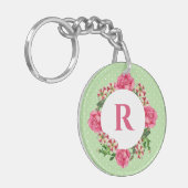 Initiaal Roze Roze Rood Wit Petunia Polka Dots Sleutelhanger (Voorkant Links)