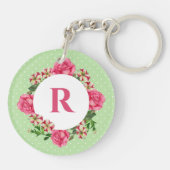 Initiaal Roze Roze Rood Wit Petunia Polka Dots Sleutelhanger (Achterkant)