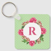 Initiaal Roze Roze Rood Wit Petunia Polka Dots Sleutelhanger (Voorkant)