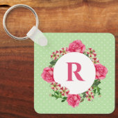 Initiaal Roze Roze Rood Wit Petunia Polka Dots Sleutelhanger (Voorkant)