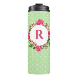 Initiaal Roze Roze Rood Wit Petunia Polka Dots Thermosbeker