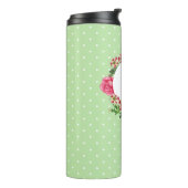 Initiaal Roze Roze Rood Wit Petunia Polka Dots Thermosbeker (Gedraaid links)