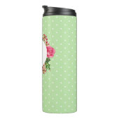 Initiaal Roze Roze Rood Wit Petunia Polka Dots Thermosbeker (Geroteerd rechts)