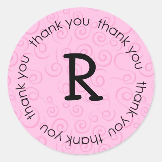 Initiaal roze swirl dank je sticker (#LABL 005) (Voorkant)