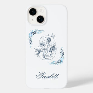 Initiaal "S" Blauw Monogram Kalm Bloemen Case-Mate iPhone 14 Hoesje