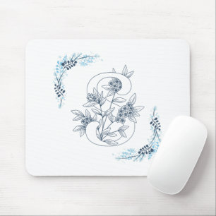 Initiaal "S" Blauw Monogram Kalm Bloemen Muismat