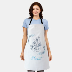 Initiaal "S" Blauw Monogram Kalm Bloemen Schort