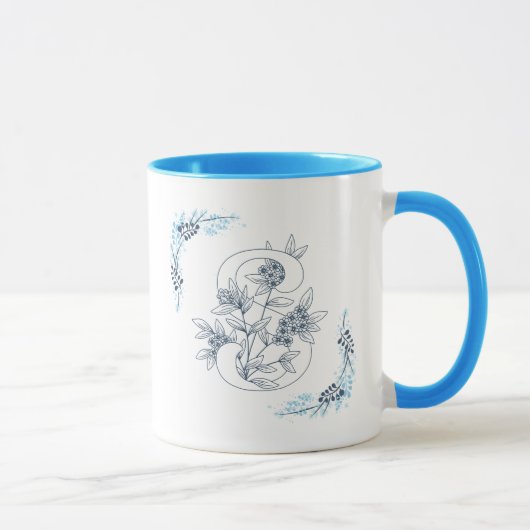 Initiaal "S" Blauw Monogram Kalme Bloemenkoffie Mok (Rechts)