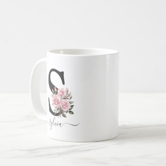 Initiaal S Monogram Bloembloem Roze Rozen Mok (Voorkant links)
