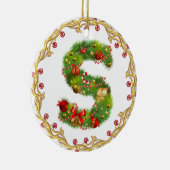 initiaal S monogrammed kerstversiering - cirkel Keramisch Ornament (Rechts)