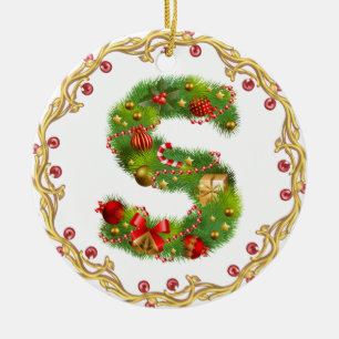 initiaal S monogrammed kerstversiering - cirkel Keramisch Ornament