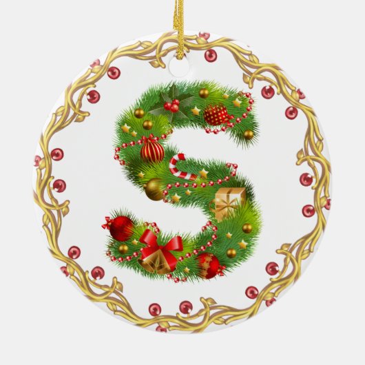 initiaal S monogrammed kerstversiering - cirkel Keramisch Ornament (Achterkant)
