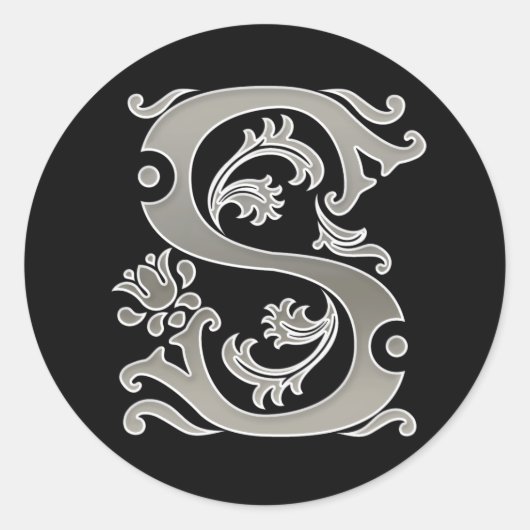 Initiaal S Ronde Sticker in zilver (Voorkant)