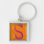 initiaal S sleutelhanger, cloisonne, oranje en roz Sleutelhanger (Voorkant)