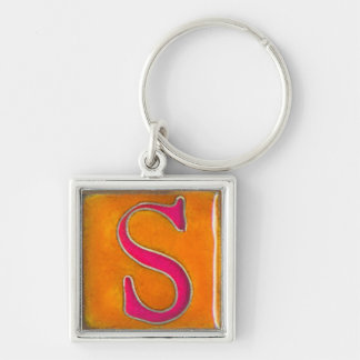 initiaal S sleutelhanger, cloisonne, oranje en roz Sleutelhanger