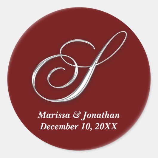 Initiaal S wijnrood monogram aangepaste naam gunze Ronde Sticker (Voorkant)