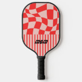 Initiaal schattig roze en rood trendy geruite stre pickleball paddle (Voorkant)
