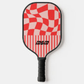 Initiaal schattig roze en rood trendy geruite stre pickleball paddle (Achterkant)