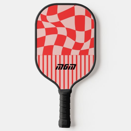Initiaal schattig roze en rood trendy geruite stre pickleball paddle (Achterkant)